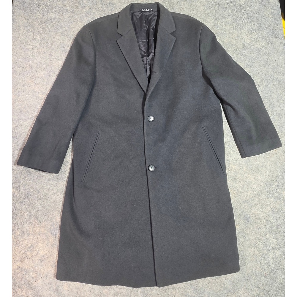 Hugo Boss Mens Cashmere Wool Overcoat Charcoal Grey Long Jacket Slovenia *Flaw*